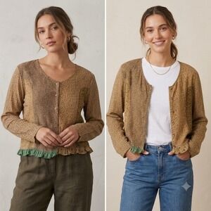 Sacred Threads Patchwork Floral Cardigan Top Boho Cottagecore Rayon M/L Grunge